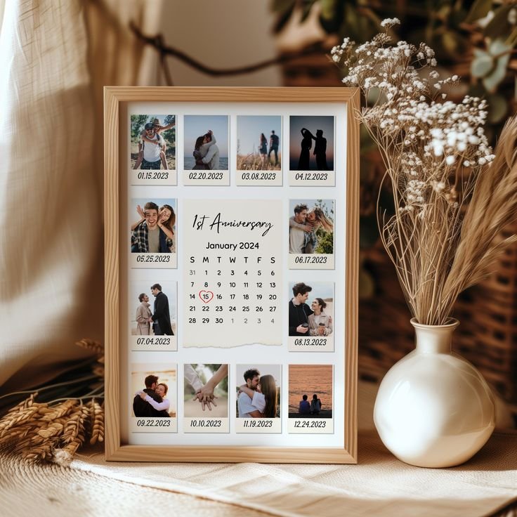 custom polaroid frame anniversary template 1 year anniversary gift for boyfriend and girlfriend printable canva template 12 photos etsy