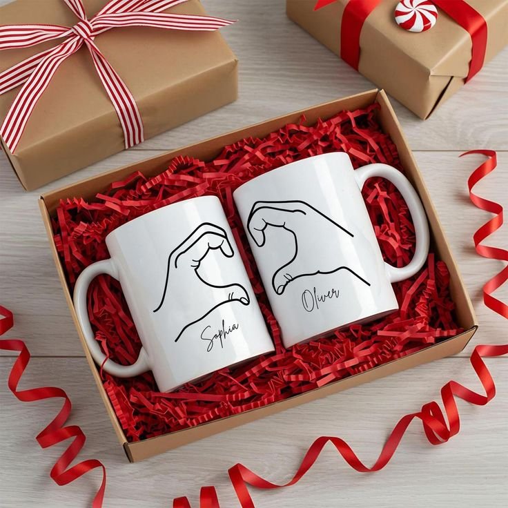 matching heart hands coffee mug personalized couple mug set, custom name mug for couples, anniversary gift, valentine's day gift